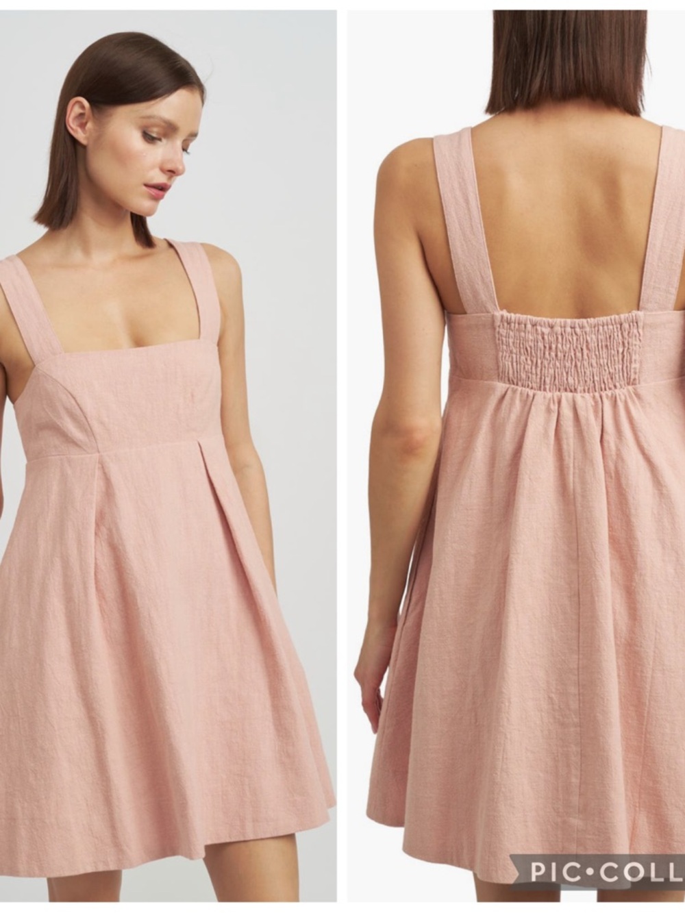 NWT En Saison Blush Square Neck Flowy Linen Mini Dress with Pockets